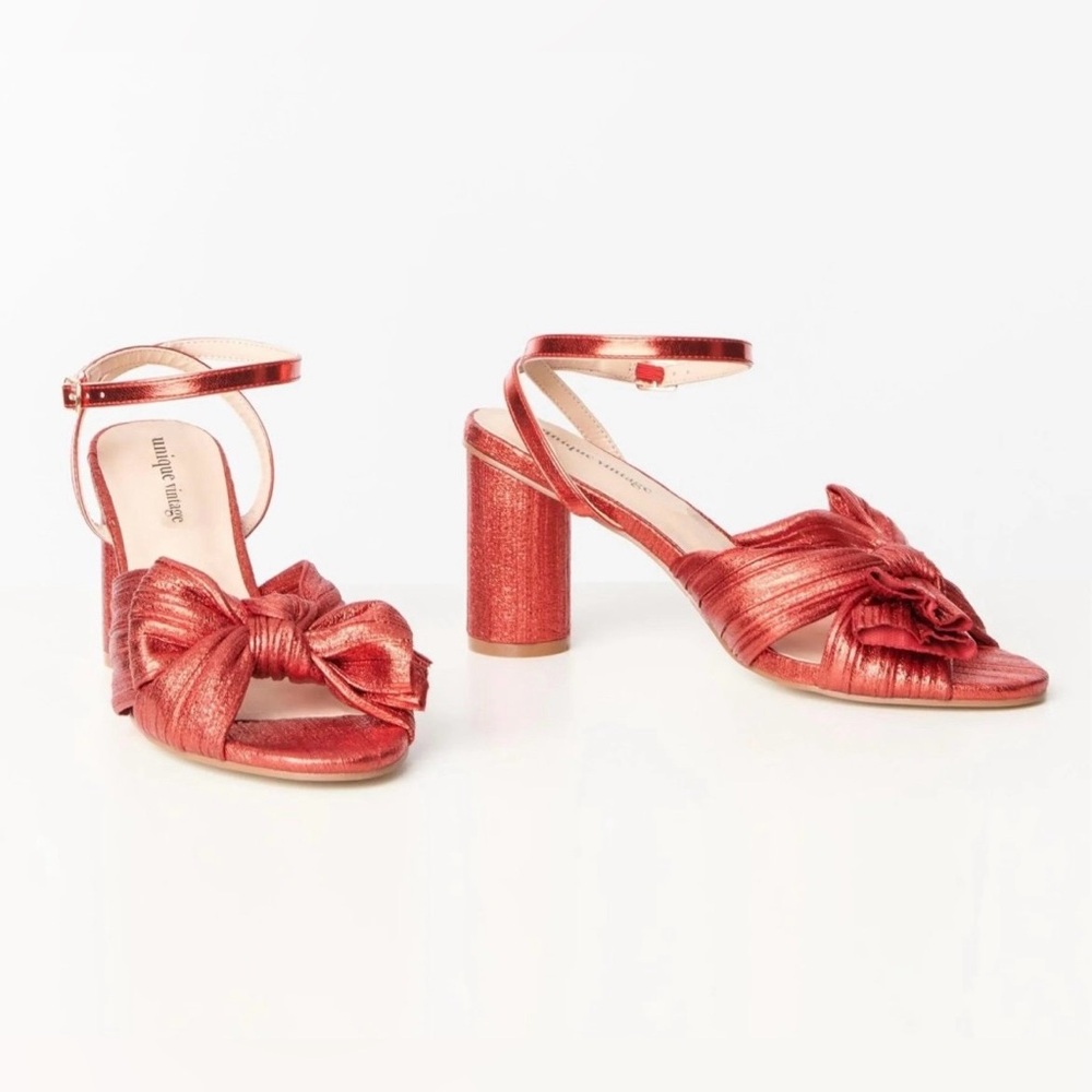 Unique Vintage Ruby Red Slingback Bow Retro Heels, Size 7, New in Box! - Picture 15 of 16